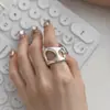 Anel para Mulheres Ins925 Prata Esterlina Tendência Cool Retro Minimalista Ajustável Coração Aberto Dedo Indicador Moda Personalidade