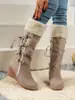 Botas de algodón para mujer de talla grande de comercio exterior europeo y americano, con cordones traseros esmerilados, borlas, caña alta, botines con cuña, botas de nieve