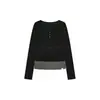 Camiseta de Manga Larga Estilo Dulce y Picante Y2K con Cuello en V, Falso Dos Piezas, Panel de Malla de Lunares, Top Corto Adelgazante Base para Mujer