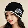 Gorro de punto holgado retro patchwork de invierno, cálido y elegante, con diseño en capas, perfecto para el invierno