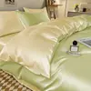 Juego de ropa de cama sencillo de seda de hielo de cuatro piezas para verano, funda de edredón de doble cara fresca, funda de edredón individual y juego de sábanas para dormitorio de estudiante