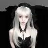 Peruca Journey Estelar Menina Lolita Cabelo Longo Liso Prata Cinza Halloween Foto Diário Jk Peruca Completa com Franja