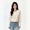 Suéter de encaje con bloques de color estilo coreano inspirado en la universidad para mujer, nueva colección otoño/invierno, suave y cómodo, corte relajado, cuello redondo, cierre de media botonadura, jersey holgado