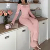 Conjunto de pijama quadrado com renda europeia e americana, top de manga longa e calça pantalona de cintura alta, conjunto casual para ficar em casa