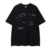 Ropa para Hombre Ins Retro Americano Camiseta Negra de Manga Corta con Hombro Caído, Estampado de Caballo en Racimo y Diseño de Letras, Peso Pesado Holgada Estilo High Street
