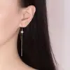 Brincos de Linha de Orelha Estilo Coreano com Borla de Pérola Artificial para Mulheres Longos Simples Fashion Versátil Elegantes Joias de Orelha