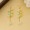 Pendientes de Tachuela Coreanos Elegantes Dulces de Temperamento Diseño de Nicho Sentido de Diseño Flor Pequeña Borla Larga Joyería de Moda de Lujo Ligero Accesorios Versátiles para Mujeres