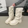 Botas Vaqueras Occidentales Botas Martin para Mujer 2026 Nuevas Otoño Botas Negras Suela Gruesa Media Caña Botas Fruncidas Botas Cortas Pantalones