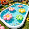 Alberca inflable con carpa, diseño de caricatura, para niños y adultos, tina de natación exterior de PVC engrosado con tobogán