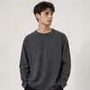 Amazon Transfronteiriço Novo Produto Mais Vendido Manga Longa Outono e Inverno Gola Redonda Camiseta Básica Masculina Cor Vermelho Tijolo Versátil Solta Cor Sólida