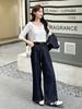 Pantalones de traje de mezclilla estilo Hong Kong retro para mujer 2025 Otoño Nueva Moda Casual Chaleco Top Pantalones de Pierna Ancha Conjunto de Tres Piezas