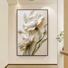 Textura de Creme Entrada Floral Borboleta Sala de Estar Parede de Fundo do Sofá Corredor Mural Pintura Decorativa de Entrada Pintura Avançada para Pendurar