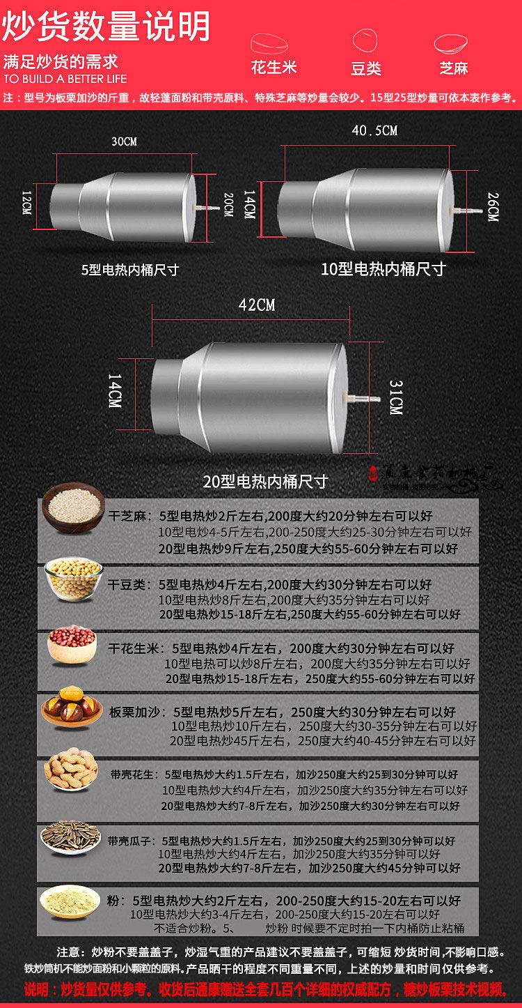 5-20型炒货机三款大小不锈钢炒筒大小和炒量及时间750确定