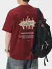 Camiseta de Manga Corta para Hombre Shanggu Moda Masculina Estilo Americano Marca de Moda Algodón Puro Bordada Peso Pesado High Street Verano Holgada Cuello Redondo Estilo Delgado Moderno