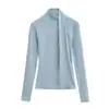 Camiseta de Manga Longa com Gola Alta Cruzada Estilo Francês para Mulheres, Outono Slim Fit Emagrecedor Design de Nicho Camisa Base Top
