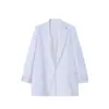 Jaqueta Suit Colorblock Casual Europeia e Americana Feminina de Linho Misturado de Alta Qualidade Versátil de Corte Justo Emagrecedor com Manga Dobrada