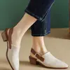Nuevos Zapatos de Verano para Mujer 2026: Sandalias de Punta Abiertas y Cerradas, Zapatos de Tacón Medio Grueso sin Espalda para Mujer, Zapatos de Moda de Cuero Suave