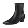 Botines de piel de vaca de primera capa para mujer que aumentan la altura, nuevo estilo otoño e invierno, cremallera lateral, piel genuina, punta fina, botines de tacón alto para mujer