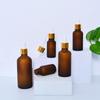 Botella de aceite esencial marrón transparente de 10 a 100 ml, con gotero de goma azul y verde oscuro, para medicamentos, cosméticos, de vidrio dividido oscuro.