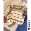 Ice Cool Silk Primavera e Verão Cintura Alta Umbigo Malha Camisole Mulheres Exterior Wear Short Mangas T-shirt Sexy listrado Top