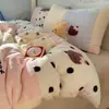 Ins caricatura lindo engrosado terciopelo de leche juego de cuatro piezas estilo Navidad con forro polar sábana de invierno funda de edredón estilo fresco juego de tres piezas 4