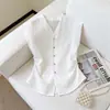 Camisa Branca Sem Manga Decote V 2026 Verão Novo Estilo Colete Feminino Acinturado com Pregas e Toque de Luxo Leve