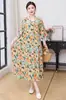 Vestido Retro de Algodón y Seda con Cuello Redondo para Mujer Tallas Grandes, Vestido Largo Holgado Adelgazante, Vestido Estampado Estilo Vacaciones, Venta al por Menor Transfronteriza