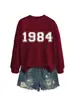 Amazon eBay sitio independiente casual simple cómodo mujer 1984 digital otoño e invierno nuevo cuello redondo manga larga sudadera