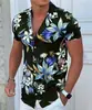 Camisa Casual de Moda de Verano para Hombre Europea y Americana Tendencia Estampado Digital de Manga Corta Camisa de Manga Corta Elástica en Cuatro Direcciones con Cuello