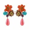 Pendientes de Esmalte Coloridos con Forma de Flor, Estilo Dulce y Fresco para Fiestas, con Diamantes y Perlas, Pendientes de Pétalos de Lujo Ligero y de Alta Gama para Mujer