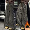 Pantalones de pierna ancha con estampado de leopardo para niñas 2025 Nuevo Invierno Gruesos pantalones rectos forrados de polar para niños mayores, Pantalones largos de polar modernos