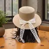 Sombrero de Paja de Ala Ancha para Mujer Estilo Japonés Versátil con Correa de Encaje y Moño, Parte Superior Plana, para Salidas de Verano, Sombrilla y Protección Solar
