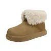 Botas de Nieve Feas Lindas para Mujer 2026 Otoño Invierno Nueva Moda Suela Gruesa Piel Cálidas Botines Cortos Más Terciopelo Engrosado Zapatos de Algodón para Exteriores
