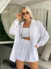 Conjunto de Duas Peças Feminino Casual Solto com Shorts e Manga Longa para Mulheres Amazon - Europeu e Americano - Primavera 2025