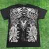 Camiseta vintage com estampa grande de caveira, manga curta, solta, plus size, traje de rua, Diablo Punk, Y2K 90