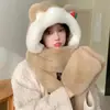 Conjunto de Tres Piezas de Invierno para Mujer con Oso de Fresa para Año Nuevo y Navidad: Bufanda Linda, Gorro, Protección para Orejas, Cortavientos, Guantes Cálidos y Gorro