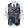 Comercio Exterior Transfronterizo Amazon Nuevo Chaleco de Traje Retro a Cuadros con Parches y Bloques de Color con Solapa para Hombres Jóvenes
