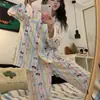 Pijama de Listras Arco-Íris de Alto Valor para Cachorros para Mulheres, Conjunto de Calça Longa e Manga Longa Primavera/Outono, Lindo Homewear para Meninas Estudantes