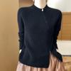Cárdigan de Lana con Hebilla de Perlas para Mujer Diseño Irregular Doble Cremallera Prendas de Punto Suéter Chaqueta Cuello Redondo Holgado Adelgazante
