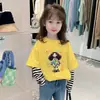 Camiseta de Manga Larga para Niña, Algodón Puro, Estilo Primavera y Otoño, Ropa Interior Falsa de Dos Piezas para Niños, Top de Otoño, Camiseta Básica para Niña, Camiseta de Rayas