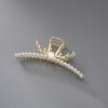 Pinza Grande Dorada con Astas, Strass y Perlas, Disco Elegante para la Parte Trasera de la Cabeza, Clip Superior para el Cabello, Pinza de Tiburón de Moda, Tocado para Mujer