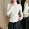 Elegante top de punto de manga larga con cuello semi-alto, nuevo top básico ajustado para mujer otoño 2025
