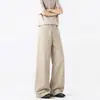 Jeans cáqui wide leg estilo retrô americano para homens, novo estilo de verão, versátil, caimento relaxado, calça pantalona solta reta comprida