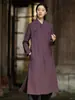 Vestido Largo de Estilo Chino Original para Mujer, Otoño, Lino, Retro, Cuello Diagonal, Cuello Alto, Botones, Cheongsam Mejorado