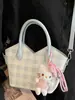 Bolso de Mano de Alto Aspecto Estilo Coreano de Moda, Bolso Cubo para Mujer, Nuevo Modelo 2026, Bolso de Hombro Cruzado Commuter de Cuadros Frescos