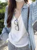 Chaqueta Camisa Cuadros Azul Retro Americana para Mujer Verano 2025 Nueva Holgada Versátil Camisa Top Chic