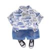 Traje de Verano con Estampado Completo de Letras para Bebé de Manga Corta 2025 Nuevo Exportación Ropa de Verano para Niños Shorts para Niños al por Mayor