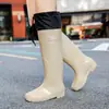 Botas de Lluvia para Mujer de Caña Alta con Longitud Extra, Elegantes Zapatos de Goma de Trabajo Antideslizantes con Suela Suave y Puños Elásticos para Sembrar Arroz