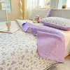 Capa de Cama Acolchoada de Algodão Lavado com Estampa para Estudantes Peça Única Tatami Lençol de Cama Espessado Conjunto de Três Peças para Todas as Estações