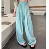 Pantalones de Pierna Ancha de Seda Helada para Mujer en Verano, Delgados, de Cintura Alta, Casuales, Estilo Estilo Japonés, Pantalones Lazy Yamamoto, Pantalones Rectos de Algodón y Lino